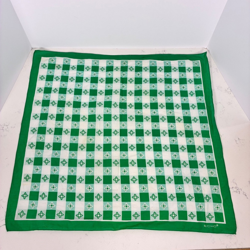 Vtg Echo Scarf Gingham Floral Cotton Neckerchief Cottage Grandma Picnic Pinup